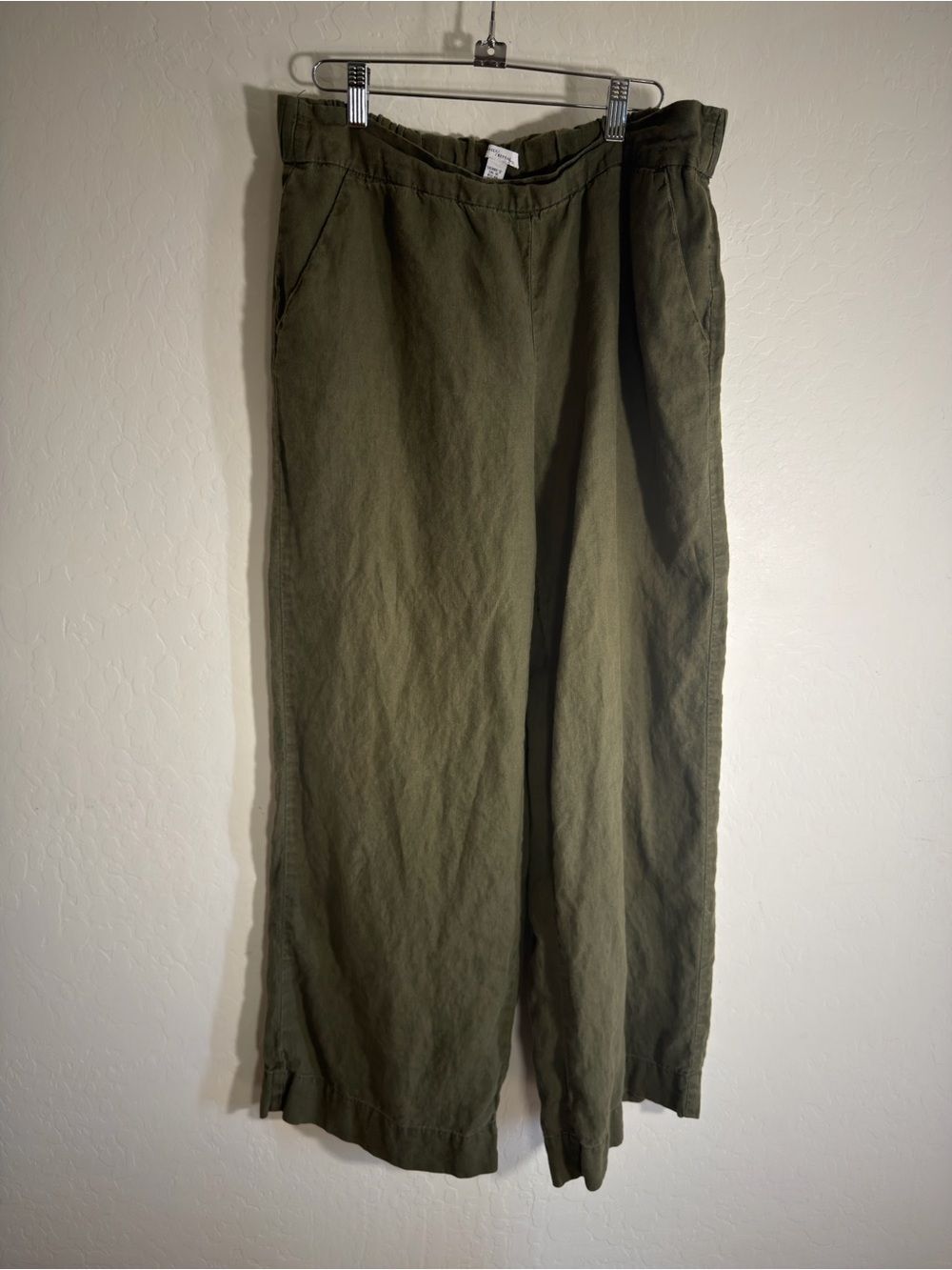 Daily Practice by Anthropologie Olive Green 100% Linen Wide Leg Pants (Size 12)